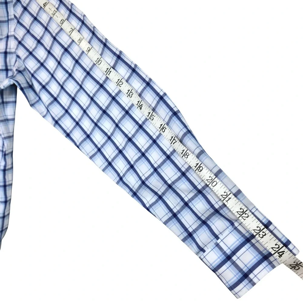Banana Republic Mens Camden Fit Non-Iron Plaid Dress Shirt Blue White Small